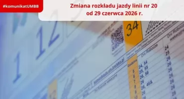 Zmieniona godzina odjazdu autobusu nr 20 w Bielsku Białej od 29 czerwca 2026